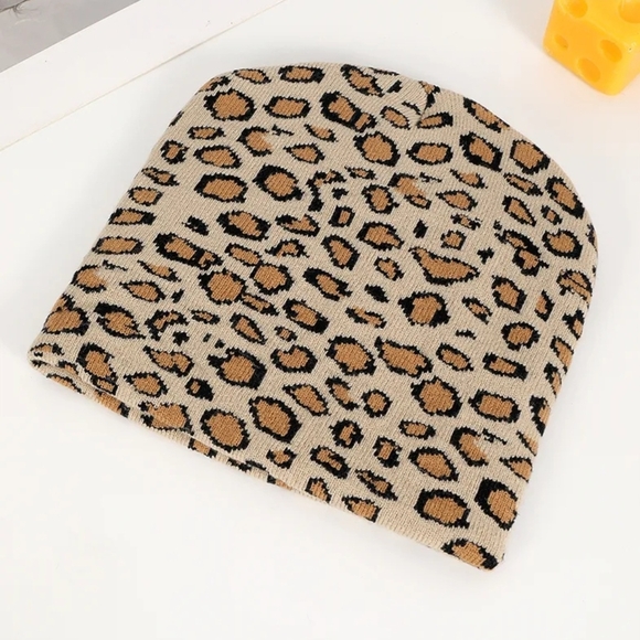 None Accessories - Leopard Print Knit Beanie